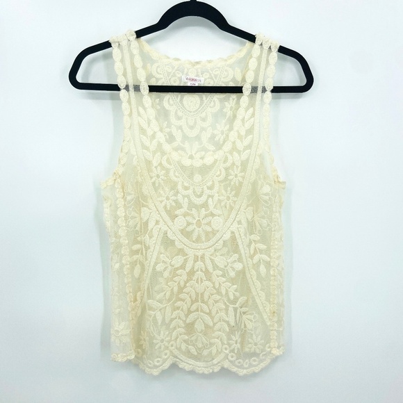XHILARATION Ivory White Sleeveless Lace Sheer Scoop Neck Tank Top Size XS - Picture 1 of 5